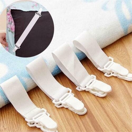 Bed Sheet Fasteners Suspenders - 4Pcs White Nylon Buckle Elastic Band Clip Super Practical Bedspread Non Slip Sheet Fixer