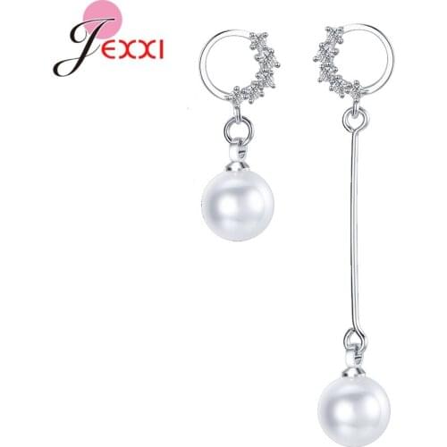 Top Sale Women Girls Lady Romantic Jewelry Gifts 925 Sterling Silver Long Pendant Pearl Earrings For Birthday Party Jewelry