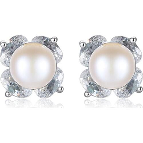 High Quality Elegant Ladies Fashion Temperament Flower Earrings Inlaid Zirconium White Black Pearl Earrings Party Party Jewelry