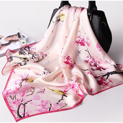 Hangzhou Silk Square Neckerchief Scarf 65*65cm 100% Silk Kerchief Wraps for Ladies Printed Bandana Real Silk Square Neck Scarves