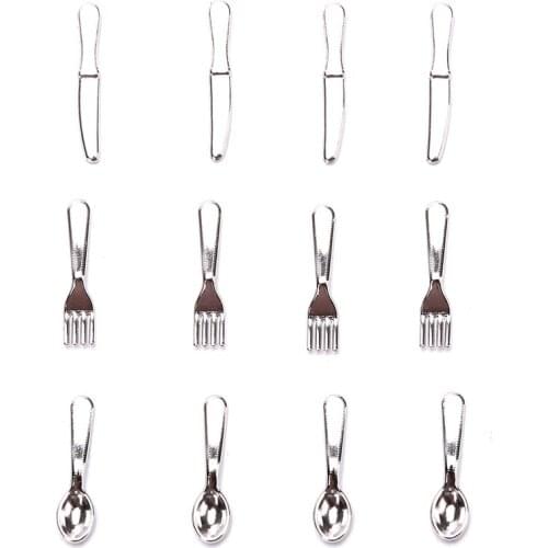 Vintage Dollhouse Miniatures Tableware Mini Cutlery Knife Fork Spoon Childrens Toy For Doll House Decor 12Pcs