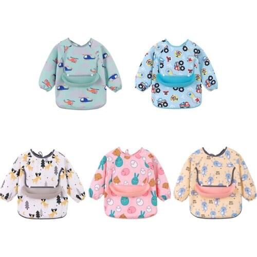 Waterproof Baby Cartoon Bibs Kids Adjustable Long Sleeve Painting Apron Infant Feeding Smock Burp Cloth