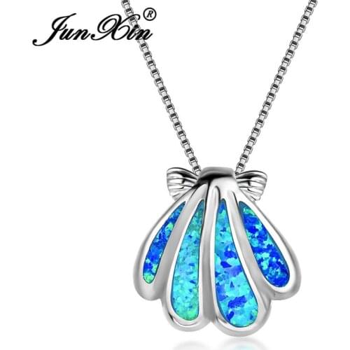 JUNXIN White Gold Filled Conch Scallop Pendant Necklaces For Women Rainbow Birthstone Shell Necklace Female Wedding Choker