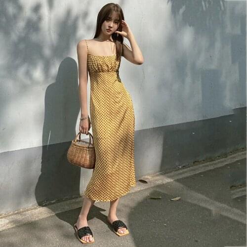 Women Printing Spaghetti mid-long Dress New arrivals Slash Neck Sleeveless Loose Fit Fashion Tide Summer 2021 Z346