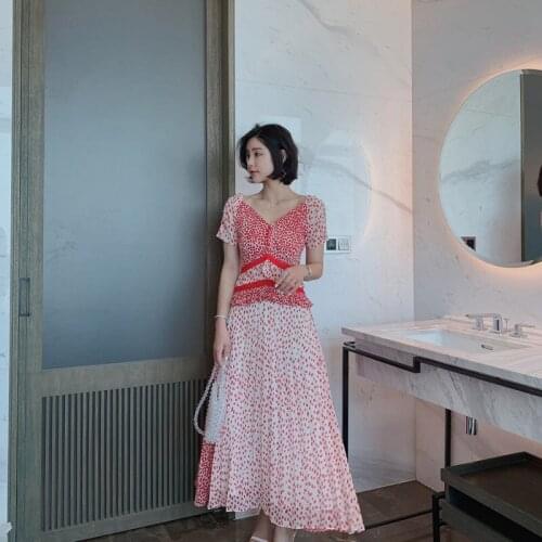 Womens Summer Chiffon Dress Elegant Lady Sexy V-Neck Patchwork Pleat Dresses Sexy Beach Dresses Vestidos Verano 2019