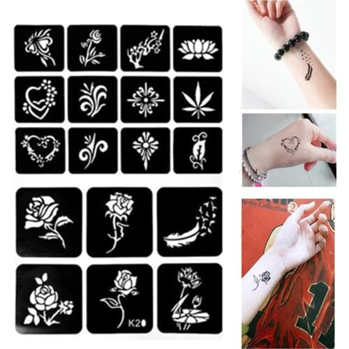1 Set Henna Tattoo Stencil Flower Hollow Out Glitter Tattoo Stencils for Painting Pochoirs Pour Peinture Airbrush Tattoo Stencil
