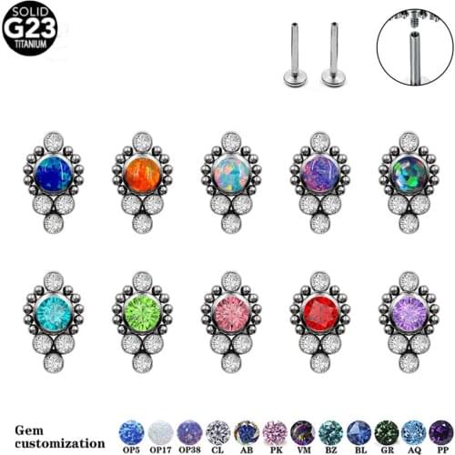 1PC G23 Titanium & Fire Opal Cz Gem Flower Earring Stud Labret Bar Ring Body Piercing Jewelry Cluster Ear Tragus Helix Cartilage
