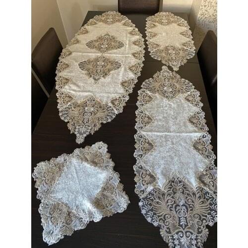 5 Parça Fransız Dantelli Kadife Salon Takımı