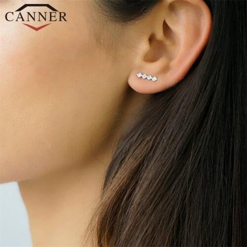 925 Sterling Silver Simple Rhinestone ear Cuff Wrap Earring Gold Silver Piercing ears Clips Cartilage Stud Earring for Women