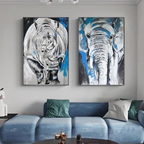 Abstract Rhino and Elephant Canvas Painting Animal Cuadros Posters and Prints Modern Decoration Wall Art for Living Room Decor