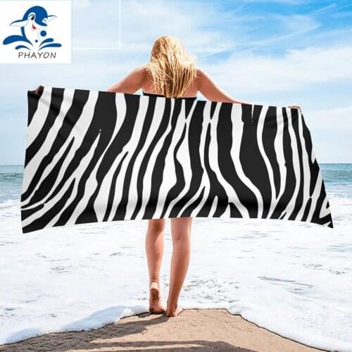 PHAYON Bath Towel Bathroom Zebra Pattern Microfiber Beach Towel Black And White Stripes Rectangle Yoga Mat Surf Robe Blanket