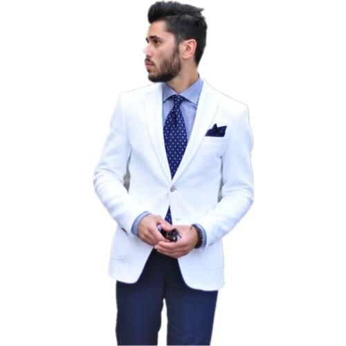 White Jacket Navy Pants Wedding Suits For Men Formal Business Mens Suits Peak Lapel Slim Grooms Tuxedos Two Piece Groomsmen Suit