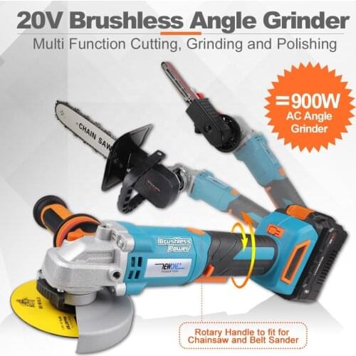 NEWONE 20V Li-ion Cordless Angle Grinder 900W Brushless Motor Anti Vibration handle 90 degree rotation body cutting and grinding