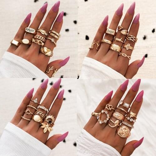 DIEZI Different Style Bohemian Gold Color Finger Joint Ring Vintage Fashion Geometric Knuckle Rings Set For Women Boho Jewelry