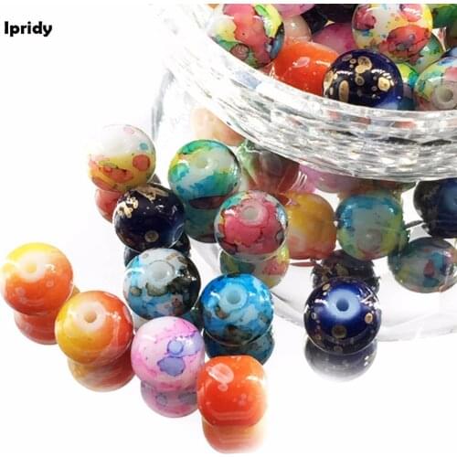 10Pcs/lot 8mm Hole: 1.2mm,Jade white double color effect Mixed Glass Beads with Spray Painted Round shape for Jewelry making