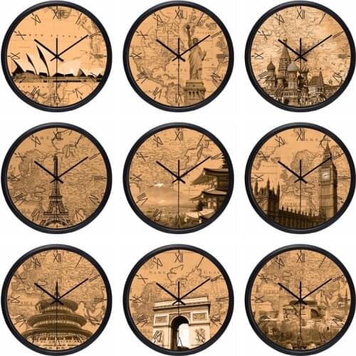 The World Time Zone Clock Brand Hotel Lobby Clock Roma NO. World Places of Interest Kraft paper color Map Clock