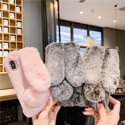 Plush Bunny Ears Cartoon Phone Case for Samsung a51 s20 s9+ s10 s8+ s7 All Inclusive Shell for Samsung a70 Star Soft Phone Cover