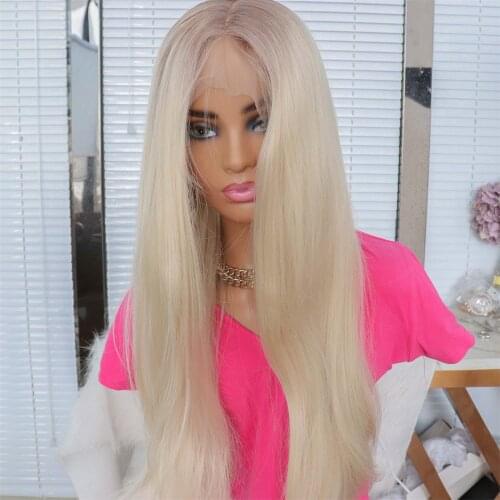 Long Natural Straight Platinum Blonde Wig Long Hair Synthetic Wigs for Women T Part Lace Wig Cosplay Party Synthetic Wigs