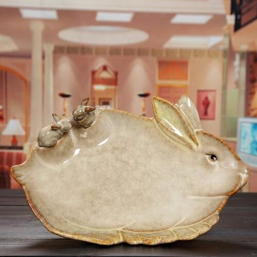 Porcelain Rabbit Figure Candy Dish Decorative Ceramics Bunny Miniature Fruits Tray Dishware Ornament Gift and Craft Accessories