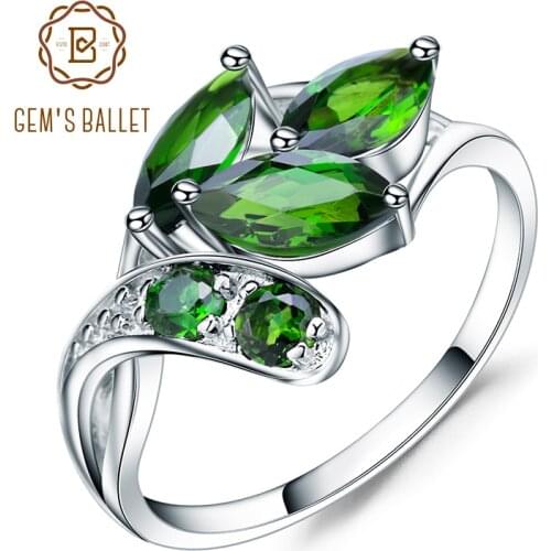 GEMS BALLET 2.15Ct Ct Natural Chrome Diopside Gemstone Ring 925 Sterling Silver Leaf Shape Rings Fine Jewelry for Women