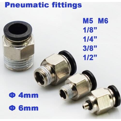 GOGO pneumatic PC 4mm 6mm tube M5 M6 1/8" 1/4" 3/8" 1/2" PT thread male straight fitting