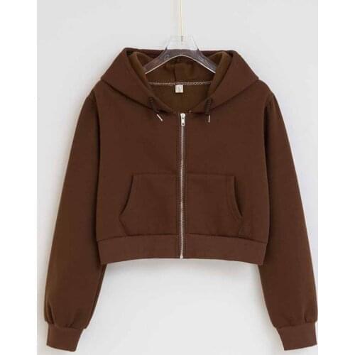 Zip Up Hoodie Crop Top Aesthetic Long Sleeve Pullover Hoodie Sweatshirt Jacket Spring Summer Solid Color Sweatshirt Pockets Top