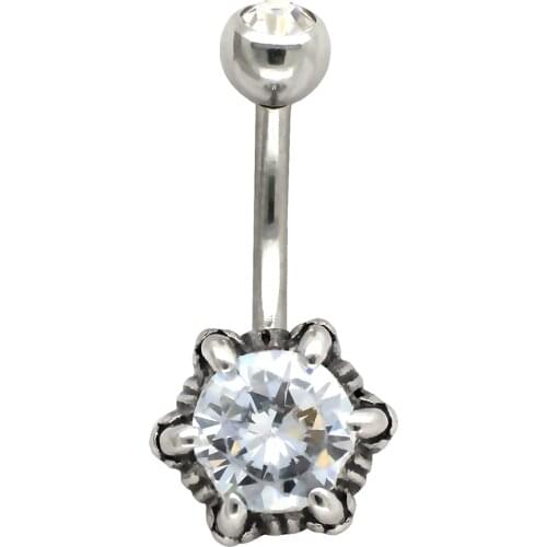 JHJT 1PC Belly Button Rings Body Jewelry Surgical Steel Navel Piercing Clear CZ Belly Barbell Navel Ring Bar Piercing For Women