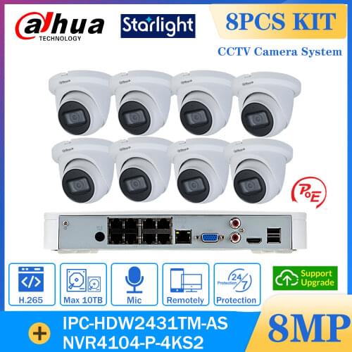 Dahua 4K 8MP Security IP Camera System Kit IPC-HDW2831TM-AS NVR 4108-8P-4KS2 8CH MIC POE CCTV Video Recorder Surveillance