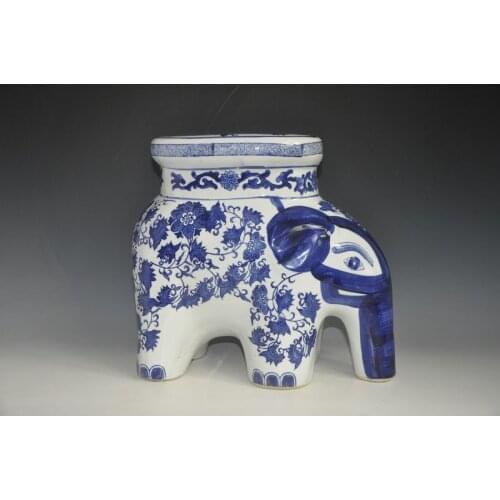 China Elephant Blue and White ceramic drum porcelain garden stool Glazed ceramic antique chinese ceramic drum stool