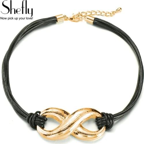 Number Eight Gold Choker Three Layers Black Leather Necklace Women Men Punk Style Fashion Jewelry Girl Christmas Party Gift