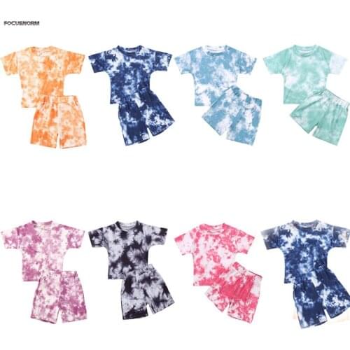 0-5Y Summer Infant Girls Tie-Dye Clothes Sets 2pcs Print Short Sleeve T Shirts Tops+Shorts 2 Colors