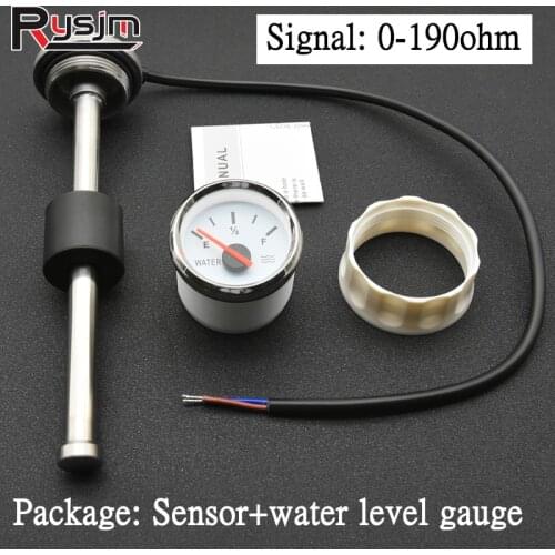 52MM Water Level Gauge Red Light 0-190ohm 240-33ohm Water Tank Level Indicator Meter with Fuel Level Sensor 125/150/200/250MM