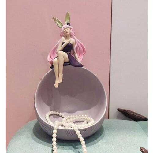 Nordic Creative Resin Rabbit Girl Sculpture Ornament Living Room Entrance Office Desktop Storage Box Home Decoration Accessories