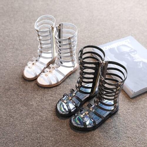 Girls Roman Sandals 2021 Summer New Big Kids Girls Shoes Hollow Sandals Middle Tube Flat High Top Sandals