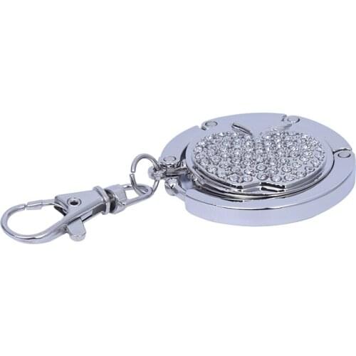 Apple-Folding Handbag Purse Metal Rhinestone Hook Hanger Holder Keyring
