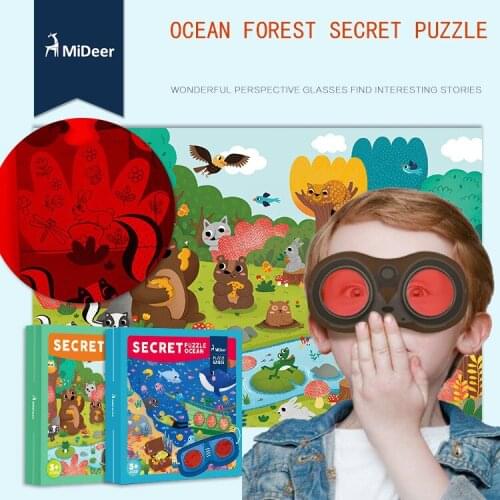 MiDeer 35PCS Children Jigsaw Puzzle Children Exploratory Puzzle Matching Secret Glasses Cartoon Toy Gifts 3Y