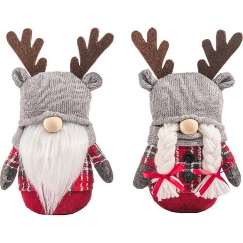 Cute Deer Horn Doll Decor Exquisite Doll Ornament Beautiful Fabric Doll Display Christmas Style Decorative Doll Model for Home