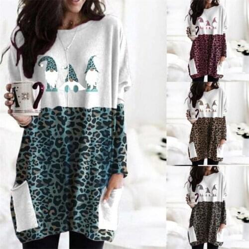 Fashion Ladies New Leopard Print Stitching Long-sleeved Dress