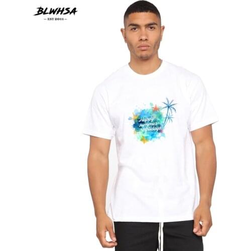 BLWHSA Happy Summer Holidays Printing T Shirt Men Fashion Short Sleeve Summer Cool T-shirt Funny Holidays Plus Size Clothing Tee