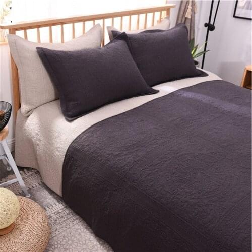 Soft Cotton Bedspread Quilt Set 3pcs Solid Coverlet Quilted Embroidered Quilts Bed Covers Pillowcase King Size Blanket Beige