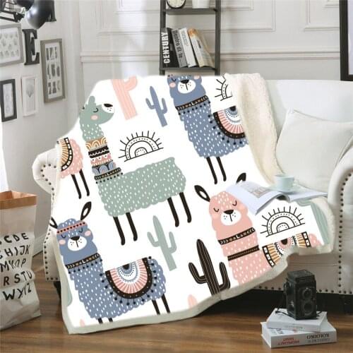 Soft Sherpa Blanket Cute alpaca For Kid Cartoon Blanket Throw Blanket Bedding Thick Warm On The Bed Sofa