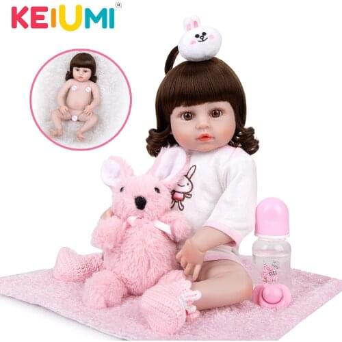 KEIUMI New Full Body Silicone 19 Reborn Baby Doll Lifelike Toy For Girl Toddler Realistic Reborn Babies Pretty Doll Kids Gifts