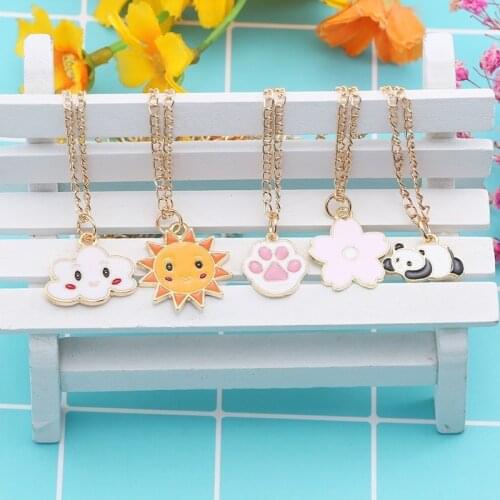 New Cartoon Animal Cloud Sun Flower Necklace For Female Cute Cat Flower Cloud Pendant Necklace Girl Girl Metal Jewelry Gift