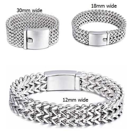 12mm/ 18mm/ 30mm 316L Stainless Steel Charming Huge Heavy Biker Figaro Chain Bracelet Top Quality Men Hip-Hop Jewelry