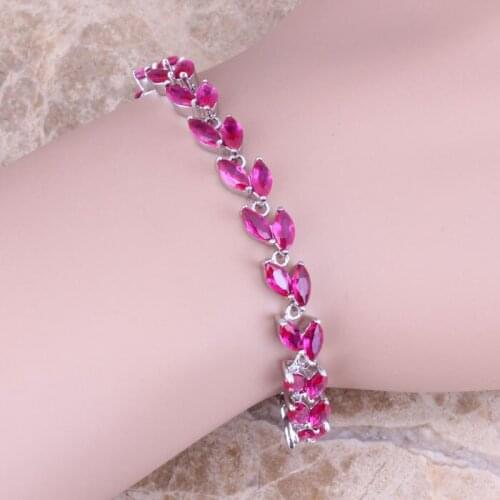 Fascinating Red Cubic Zirconia Silver Plated Link Chain Bracelet 6.5 - 7.5 inch S0820