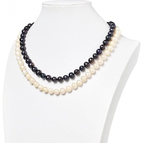 Wholesale Blcak and White 8-9mm Natural Pearls Making Design Handmade Charm Necklace 18inch H469