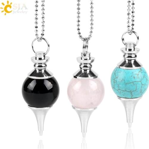 CSJA Yoga Dowsing Healing Necklaces Pendants Natural Round Gem Stones Green Aventurine Onyx Lapis Lazuli Pink Quartz Reiki E564