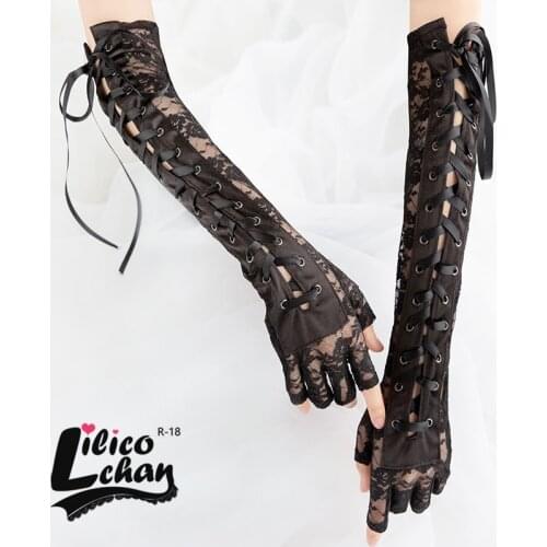 Womens Lace Up Fingerless Gloves Elbow steampunk for Costume Party Arm Warmer Sexy Mittens Clubwear Cosplay Costumes Accessories