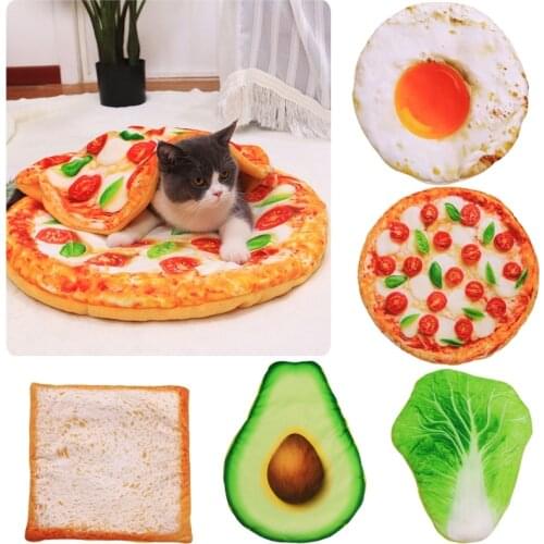Pet Cat Dog Bed Mat and Blanket Set Creative Pattern Egg Pizza Cabbage Avocado Bread Shape Kitten Cushion Winter Warm Supplies