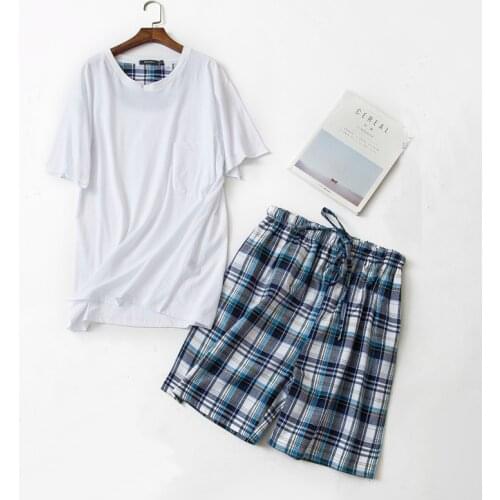 Mens Pajamas Suit Short-sleeved Cotton Shorts Round Neck Pyjama 2018 Summer New Male Casual Home Clothes Lounge Sleepwear